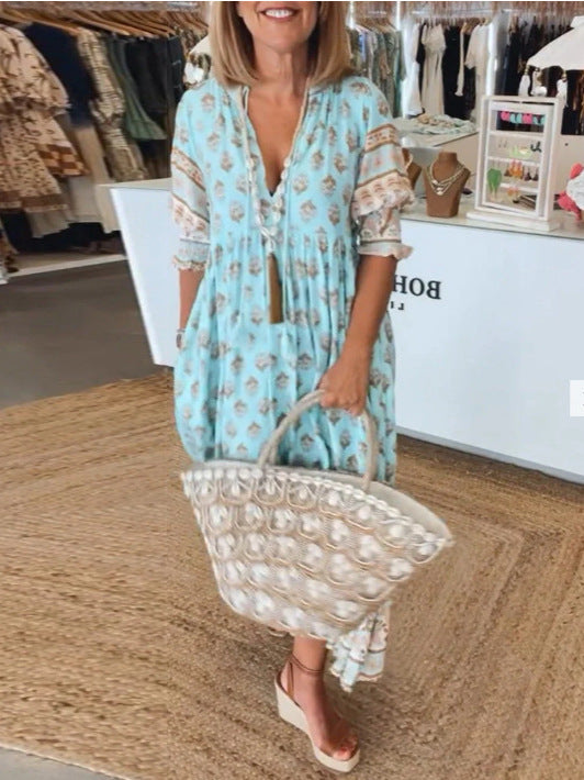 Robe d'été bohème à manches bouffantes